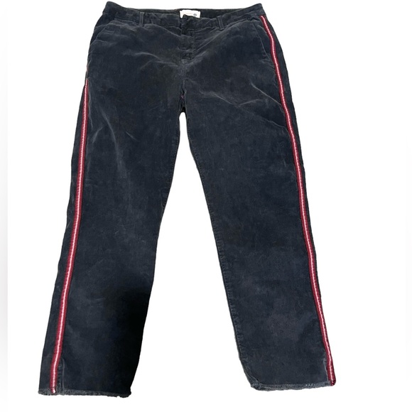 Sundry Anthropologie Blk Side Stripe Raw Hem Corduroy Le Soleil Ankle Pants Sz30 - Picture 1 of 7